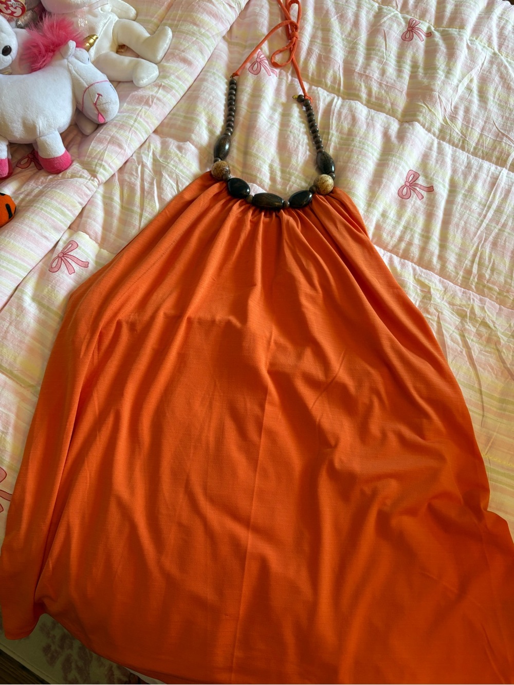 AB Studio Orange Halter with Beaded Neckline Detail